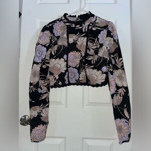 ASOS Floral Long Sleeve Cropped Top